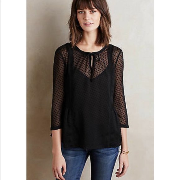 Anthropologie Tops - Anthropologie Vanessa Virginia Manette Sheer Swiss Dot Black Blouse Size 10